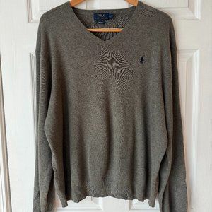 Polo Ralph Lauren Mens XL Cotton V-Neck Sweater - Grey
